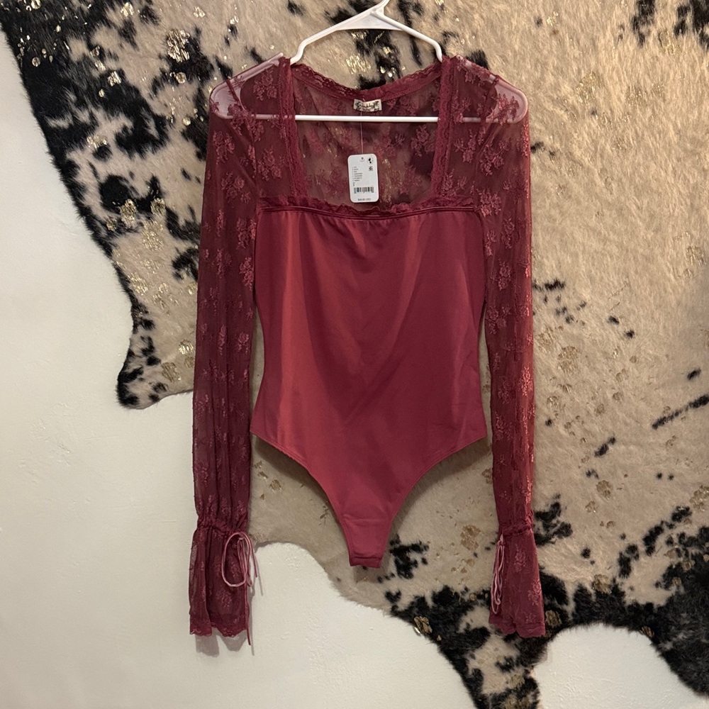 Free People Burgundy Lace Bodysuit